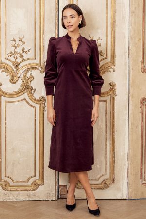 Enid Stretch Corduroy Dress | Burgundy