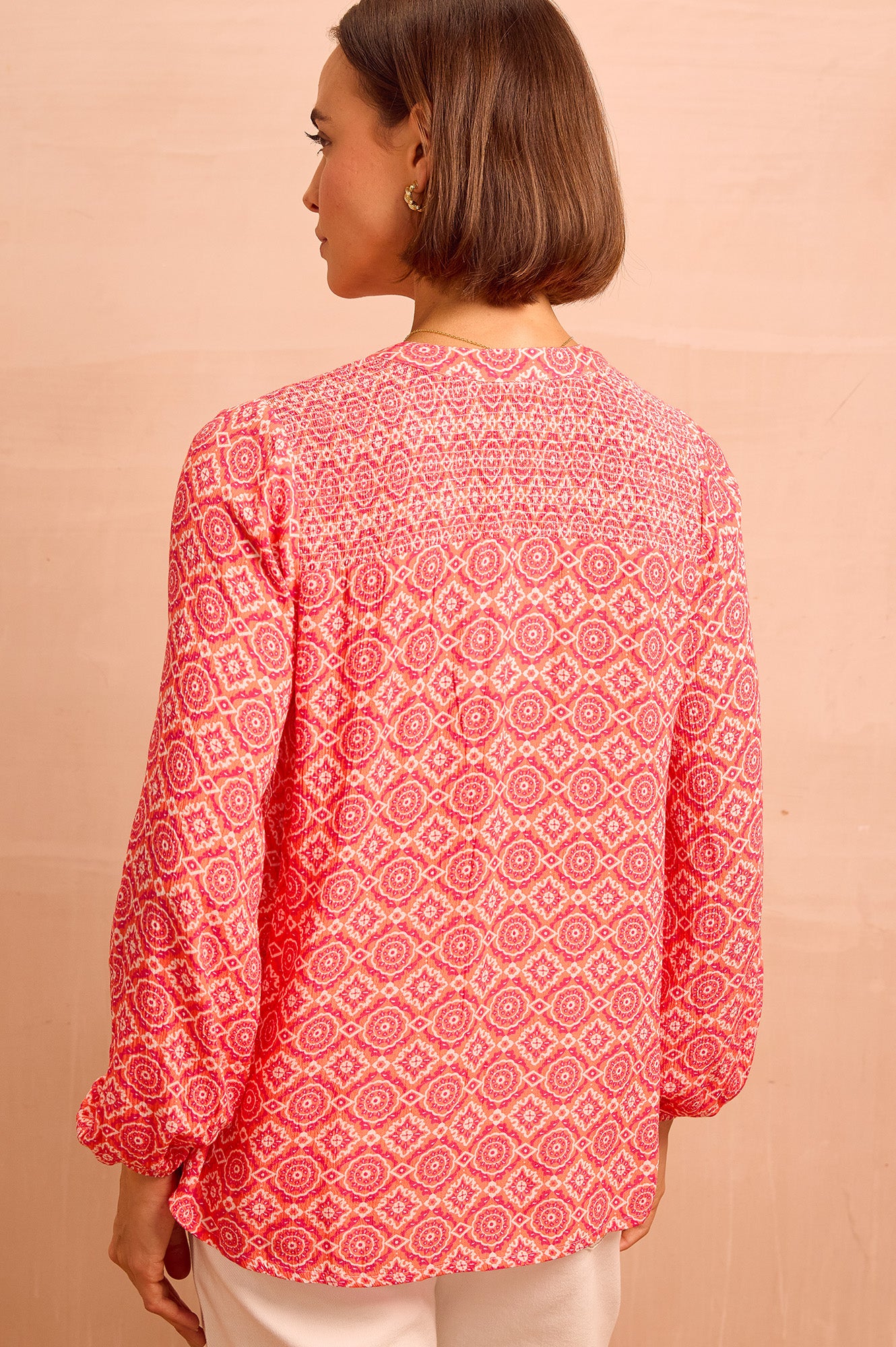 Clea Blouse | Flower Tile Orange/Pink - Image 6