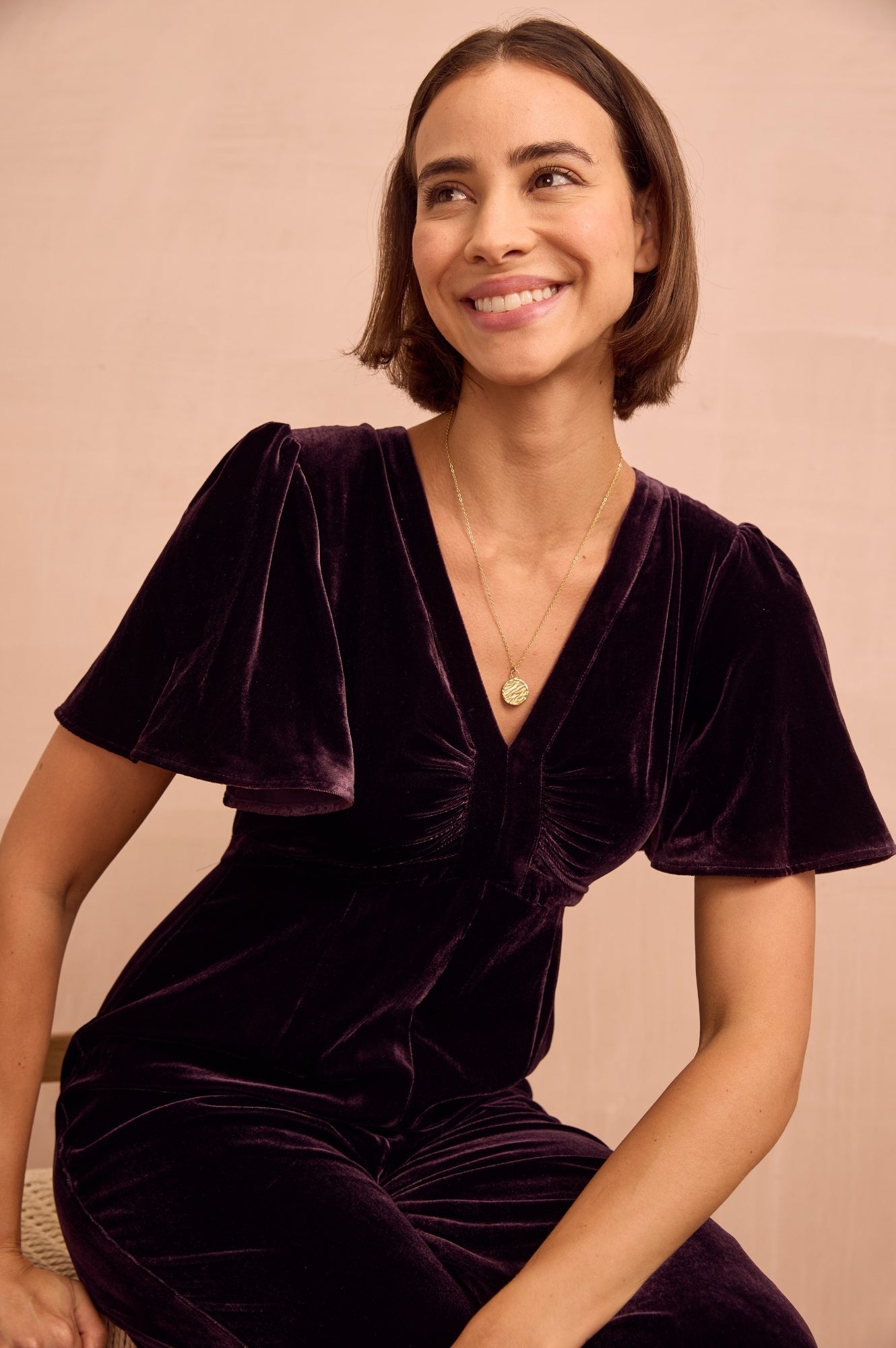 Anais Velvet V-Neck Jumpsuit | Aubergine - Image 5