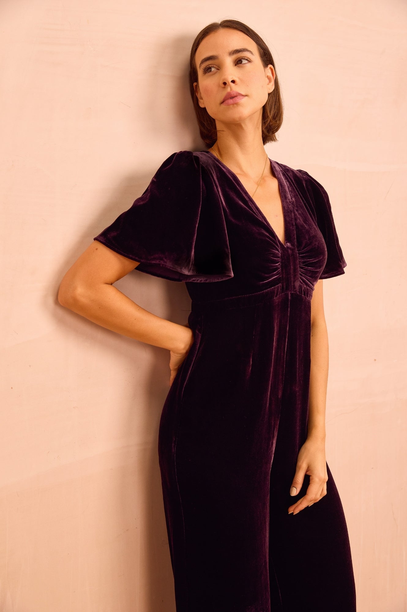 Anais Velvet V-Neck Jumpsuit | Aubergine - Image 4
