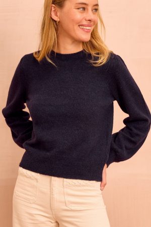 Alpaca Blend Puff Sleeve Jumper | Navy