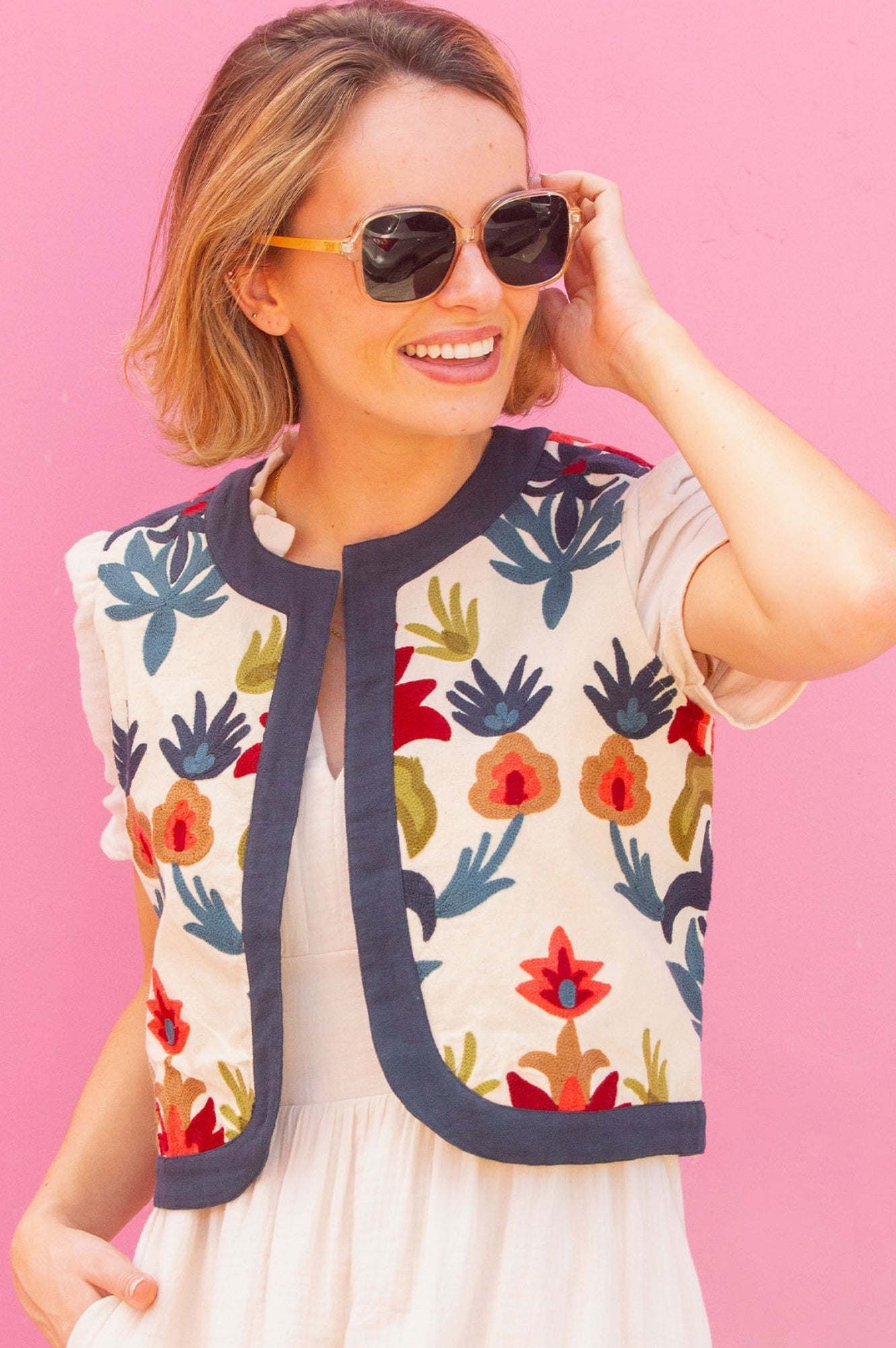 Pia Embroidered Gilet | Ecru/Multi - Image 6