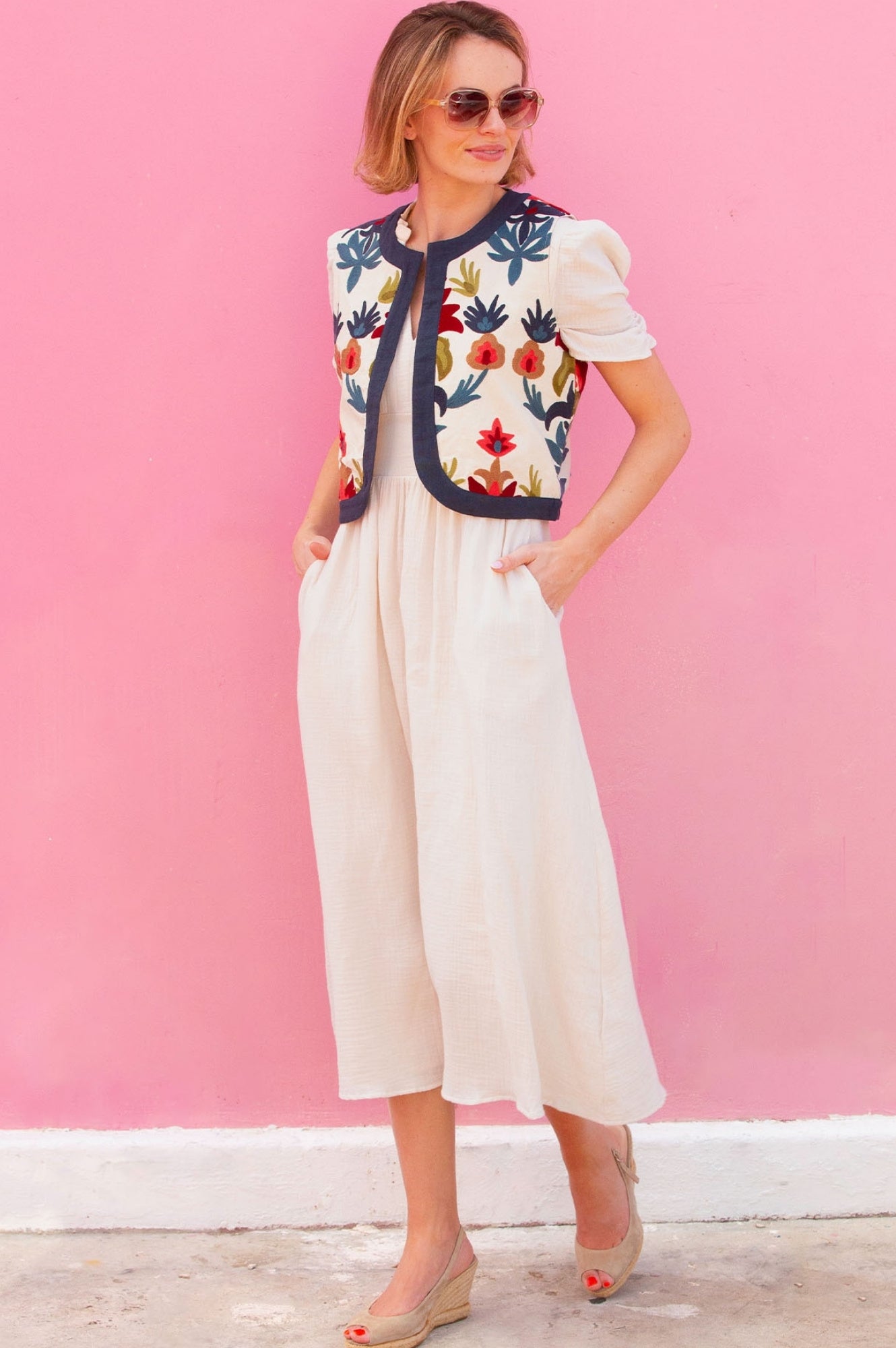 Pia Embroidered Gilet | Ecru/Multi - Image 5