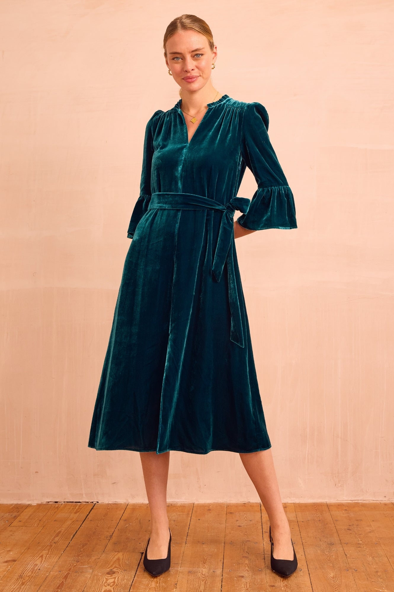 Astrid Velvet Dress | Teal - Image 5