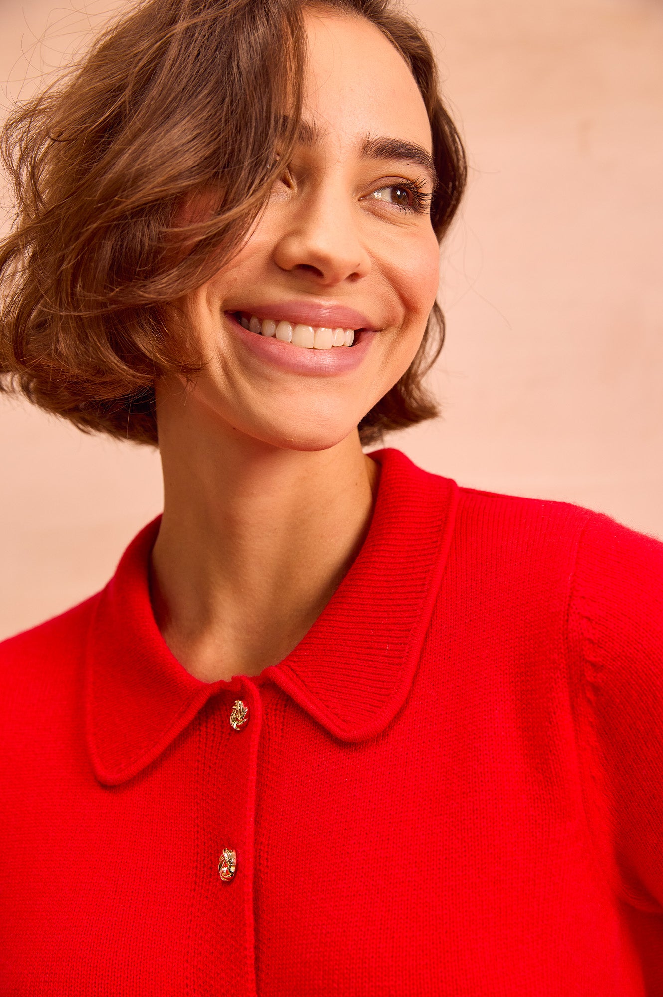 Cashmere Blend Collared Cardigan | Red - Image 2