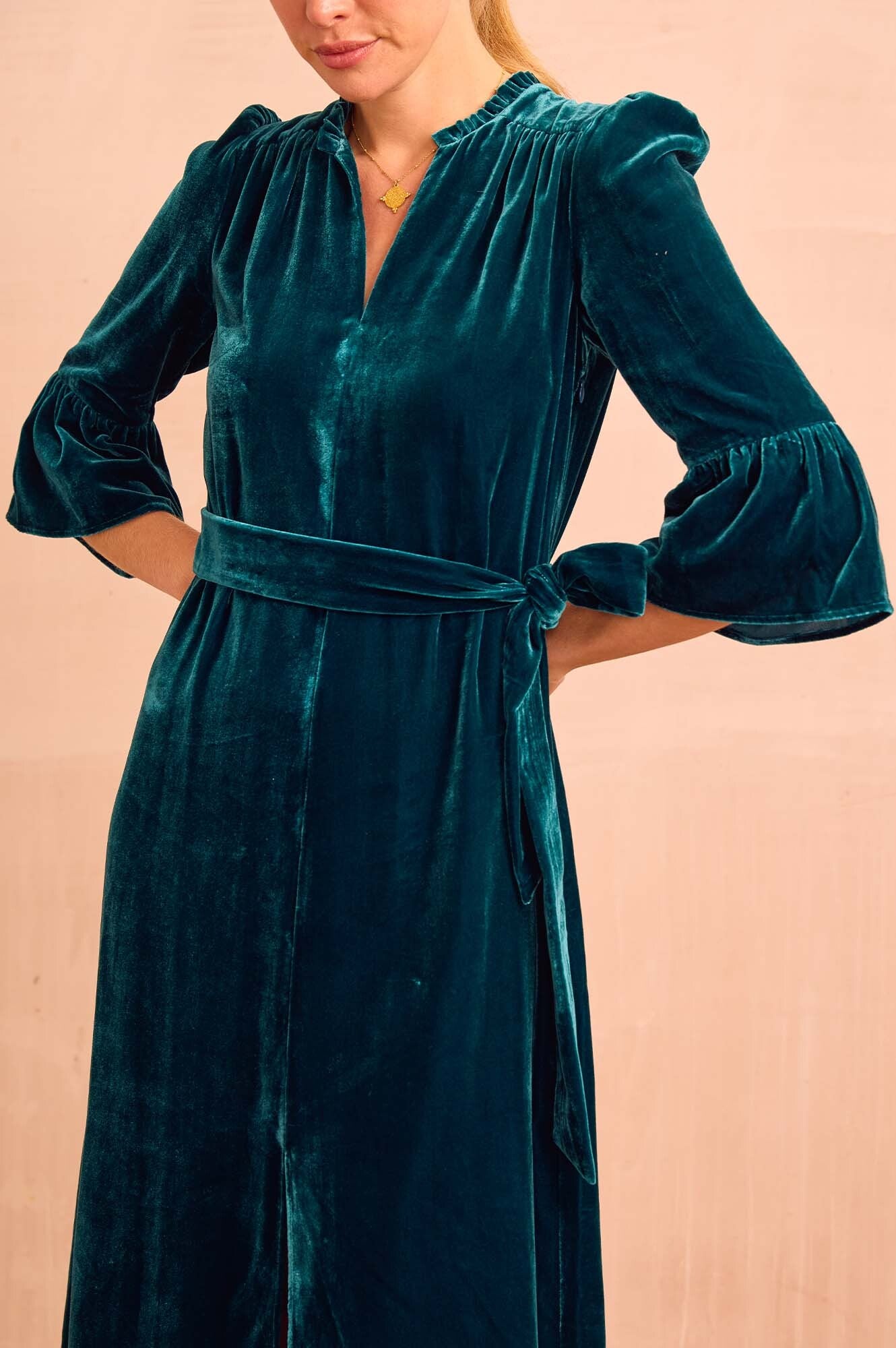 Astrid Velvet Dress | Teal - Image 4