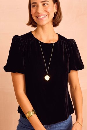 Dulcie Velvet Puff Sleeve Top | Black