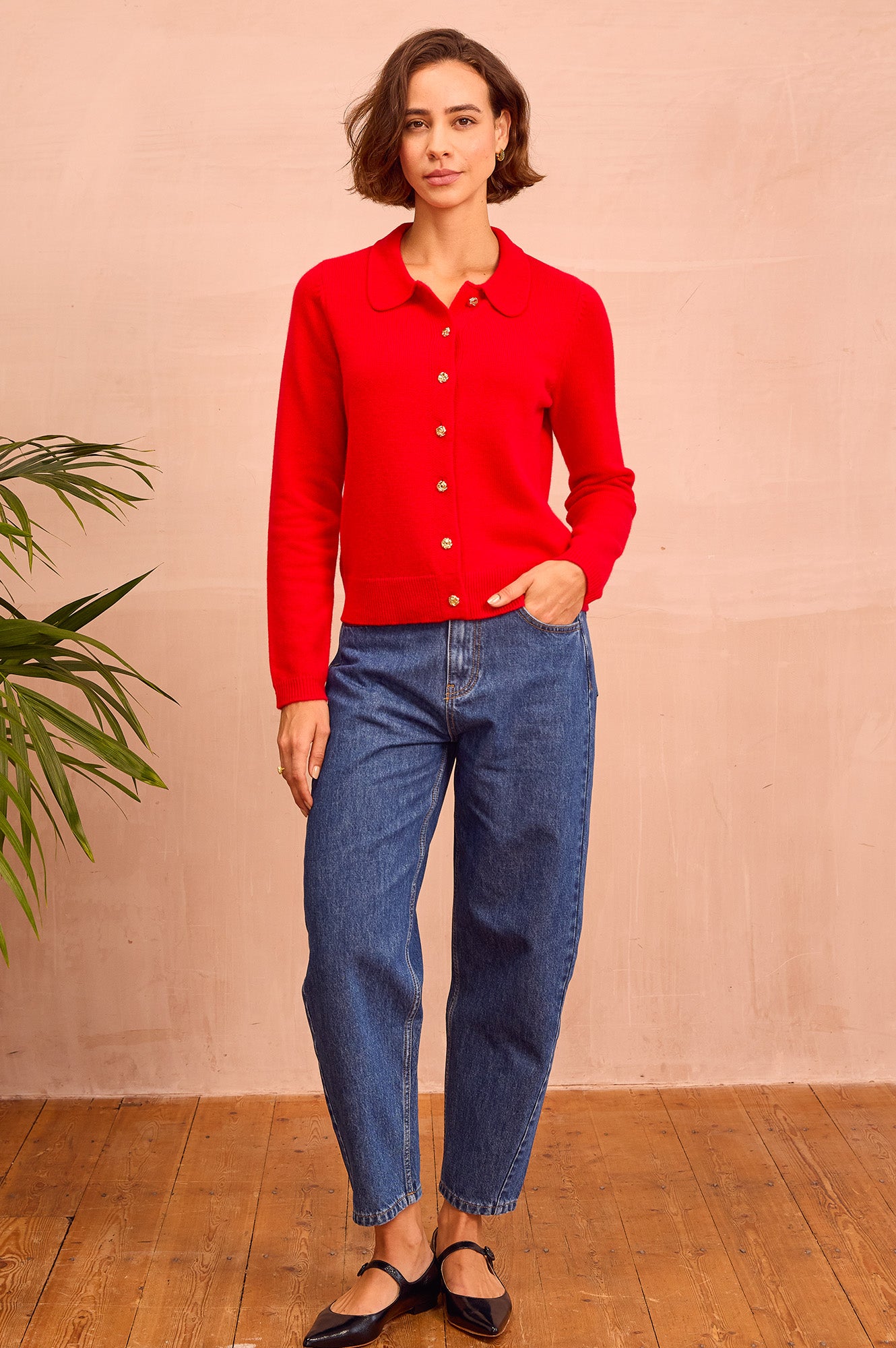 Cashmere Blend Collared Cardigan | Red - Image 3