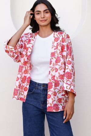 Printed Kimono | Hot Flower Pink