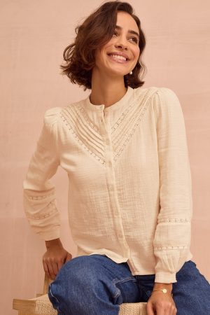 Chevron Lace Organic Cotton Cheesecloth Shirt | Ecru