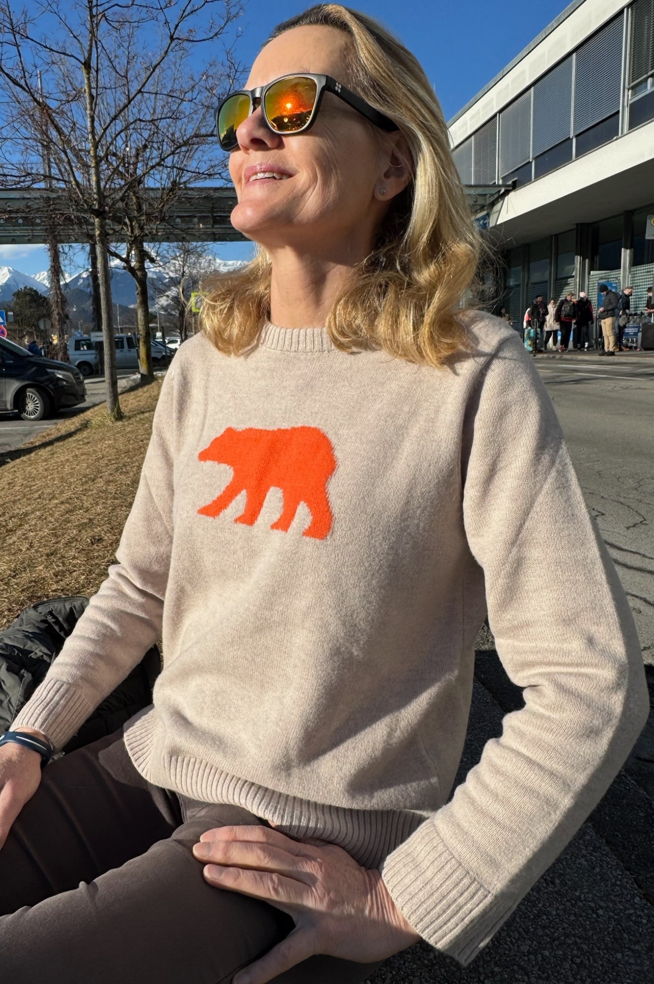 Merino Wool Polar Bear Jumper | Oat/Orange - Image 4