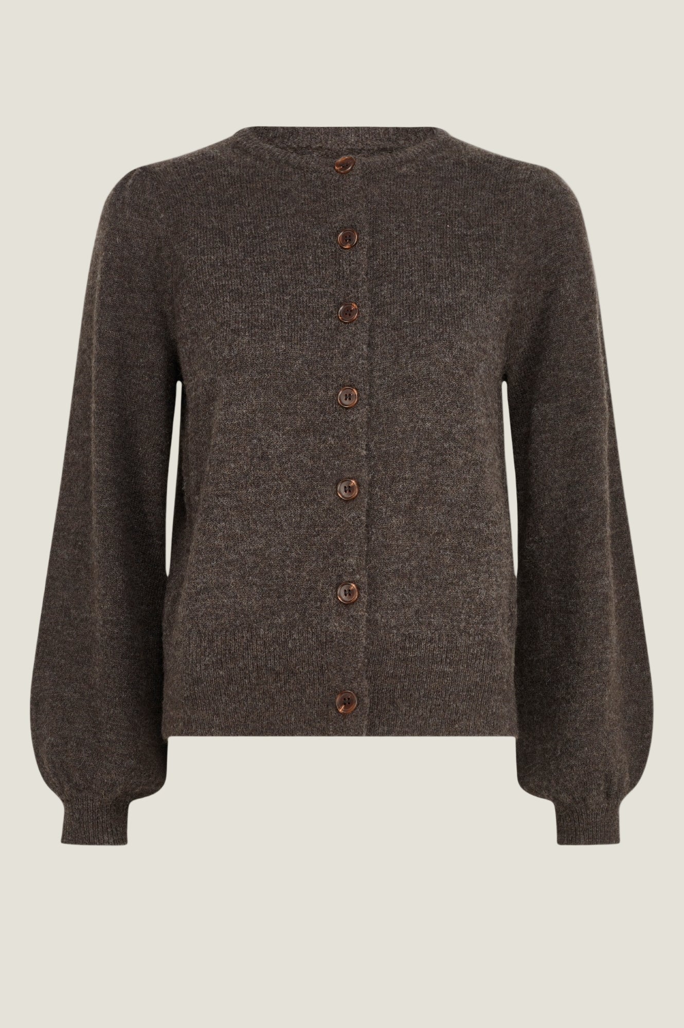 Alpaca Blend Puff Sleeve Cardigan | Chocolate - Image 8