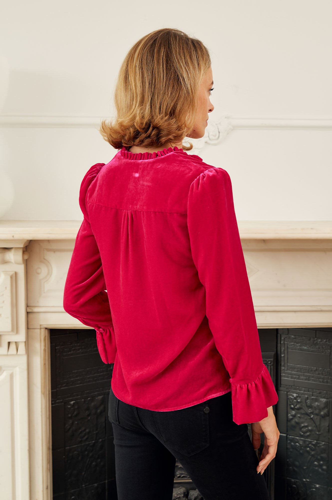 Astrid Velvet V-Neck Top | Bright Pink - Image 5