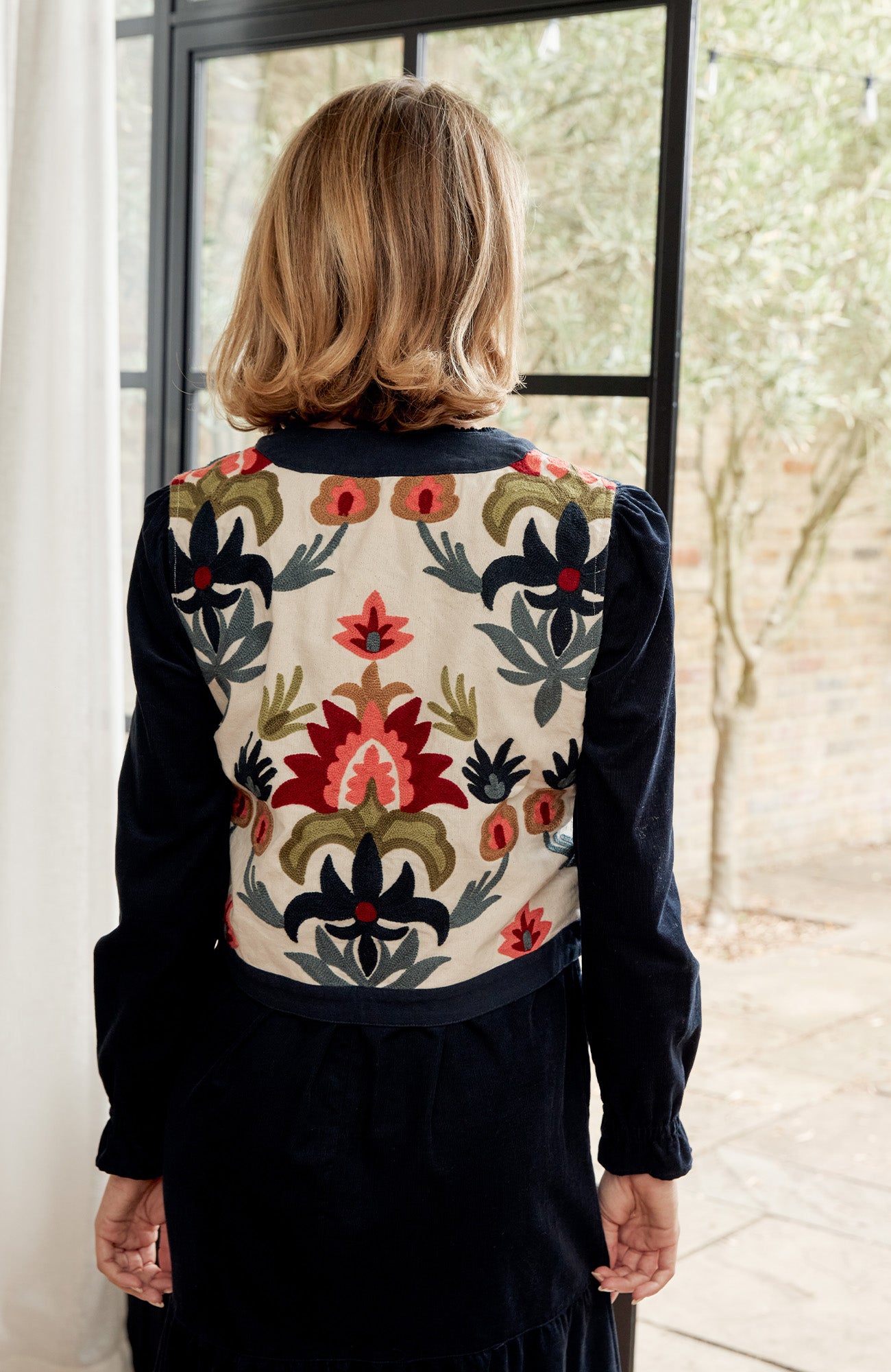 Pia Embroidered Gilet | Ecru/Multi - Image 9