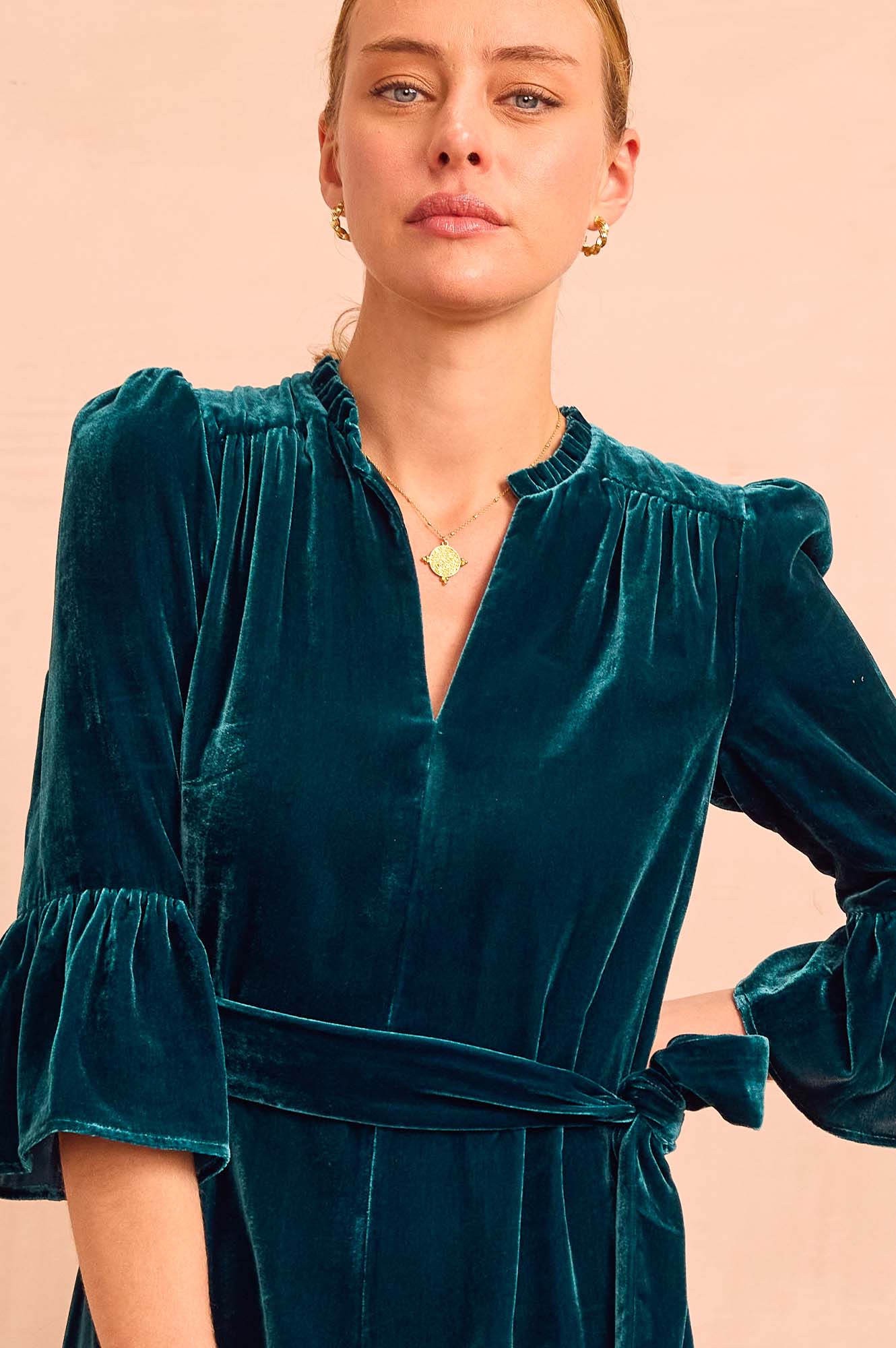 Astrid Velvet Dress | Teal - Image 2